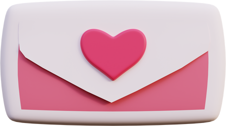 Envelope with a stamp in the shape of a heart. 3d render