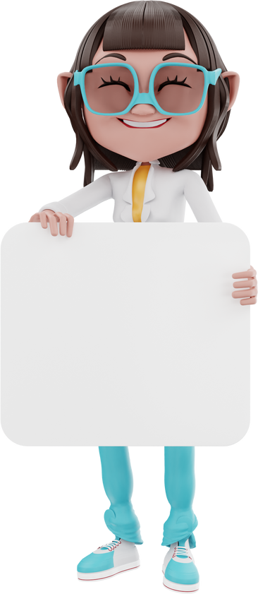 3D Character Holding Blank Board